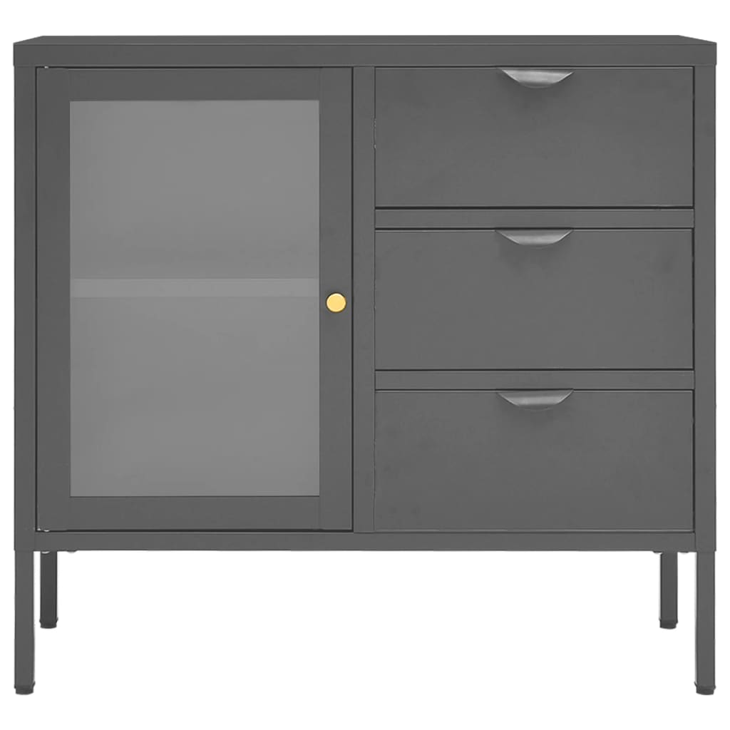 Buffet 75x35x70 cm en acier et verre trempé, anthracite