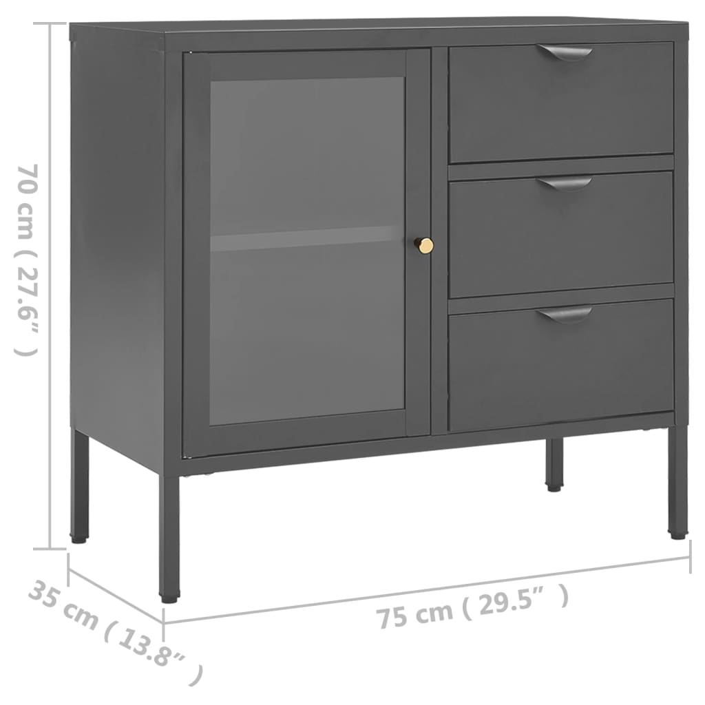 Buffet 75x35x70 cm en acier et verre trempé, anthracite