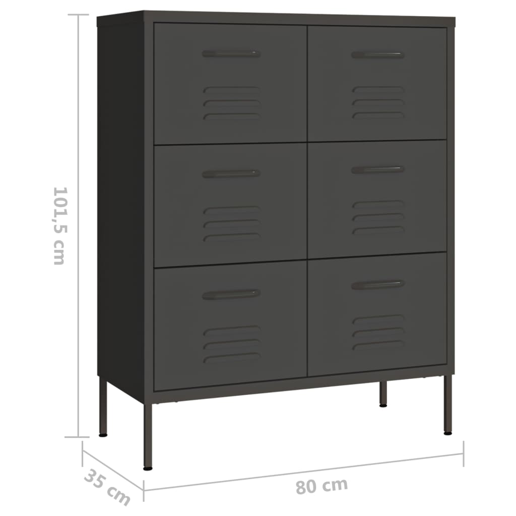 Commode 80x35x101,5 cm acier, anthracite