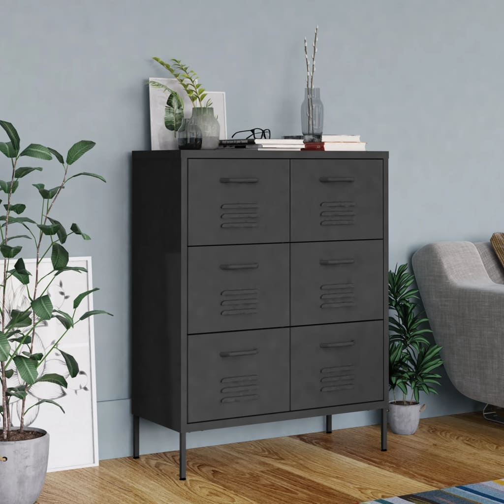 Commode 80x35x101,5 cm acier, anthracite