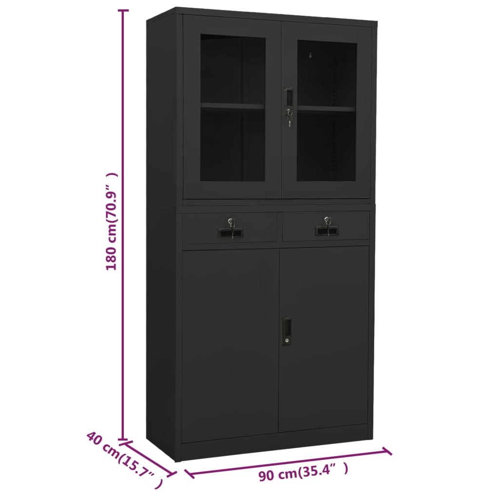 Armoire de bureau 90x40x180 cm en acier et verre trempé