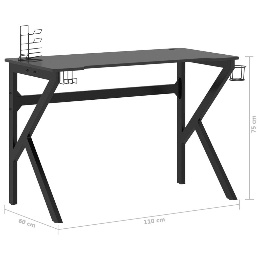 Gamingbureau met K-vormige poten 90x60x75 cm zwart