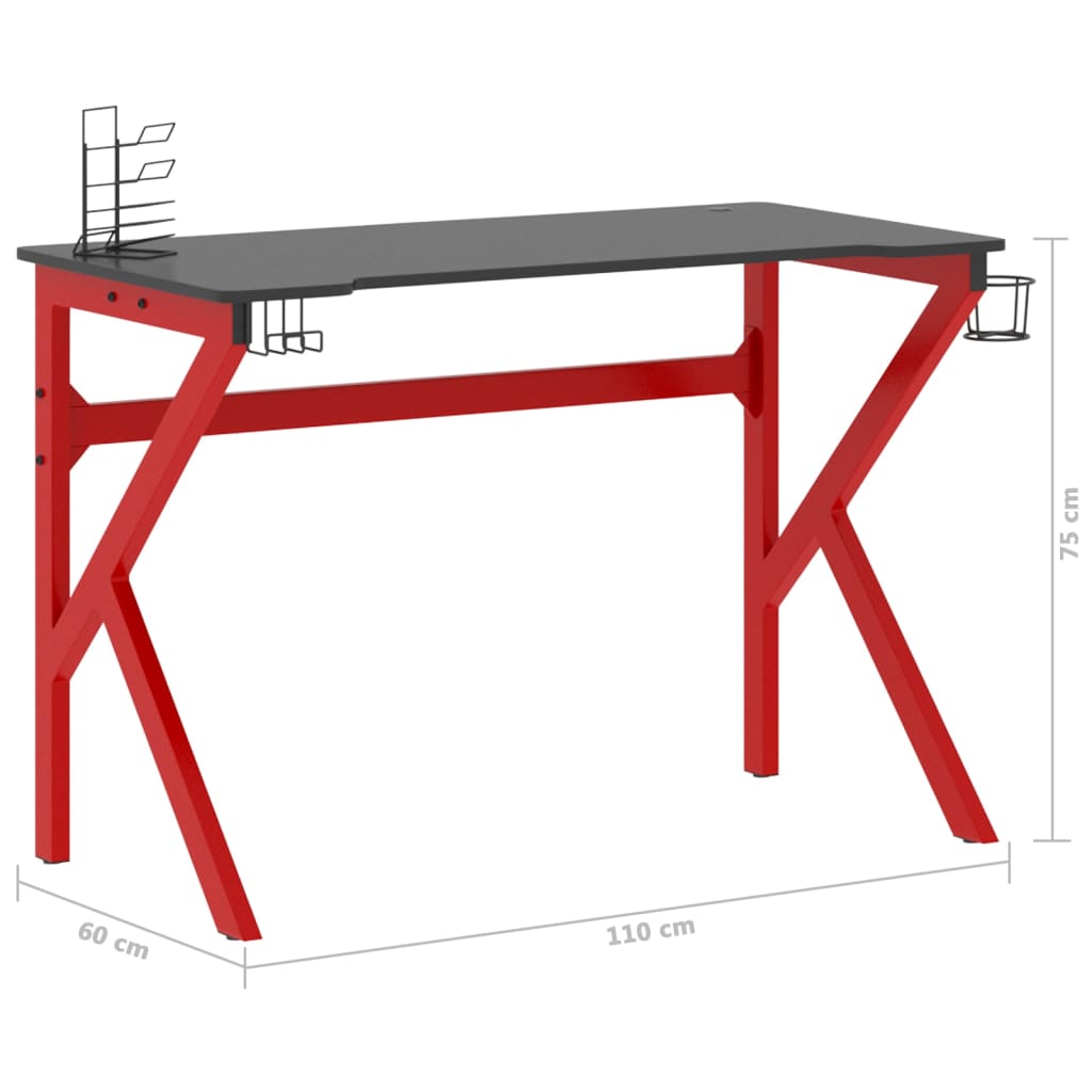 Gamingbureau met K-vormige poten 90x60x75 cm zwart