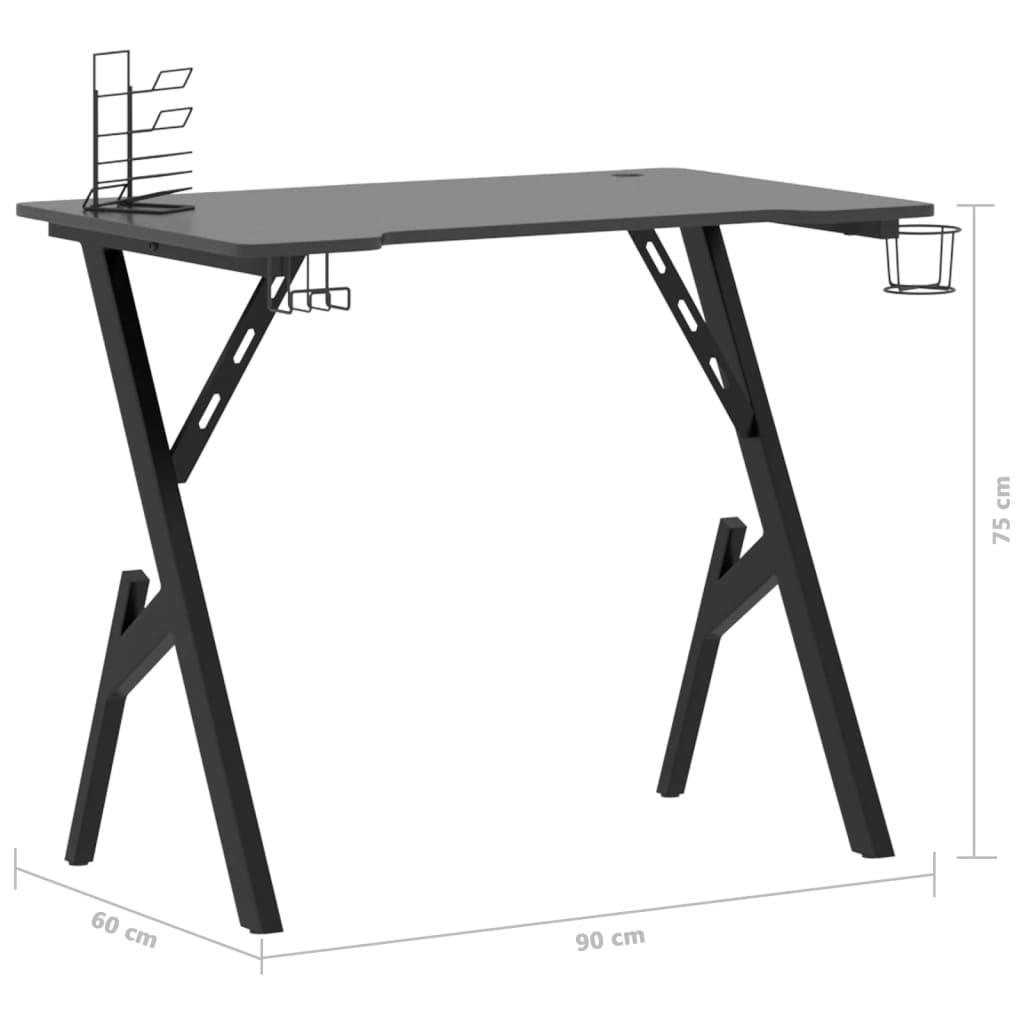 Bureau de jeu avec pieds en forme de Y 90x60x75 cm noir