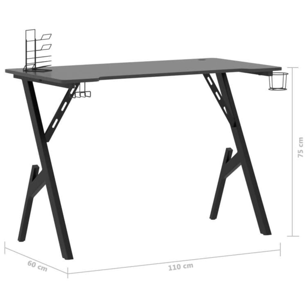 Bureau de jeu avec pieds en forme de Y 90x60x75 cm noir