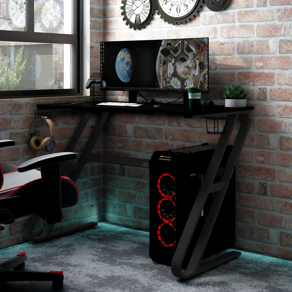 Bureau gamer avec pieds en forme de ZZ 90x60x75 cm noir