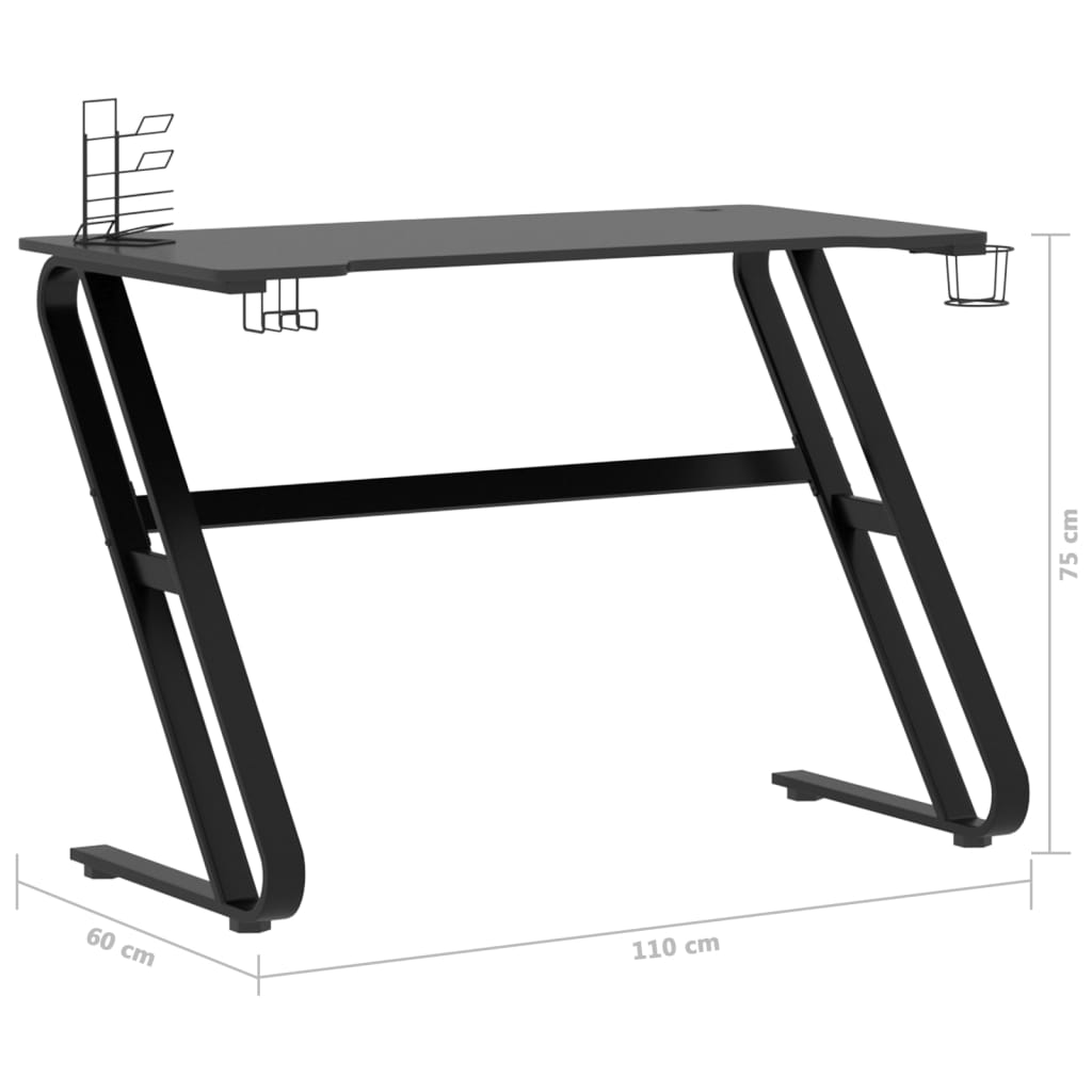 Bureau gamer avec pieds en forme de ZZ 90x60x75 cm noir