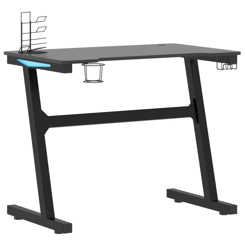 Bureau de jeu avec pieds en forme de Z LED 90x60x75 cm noir