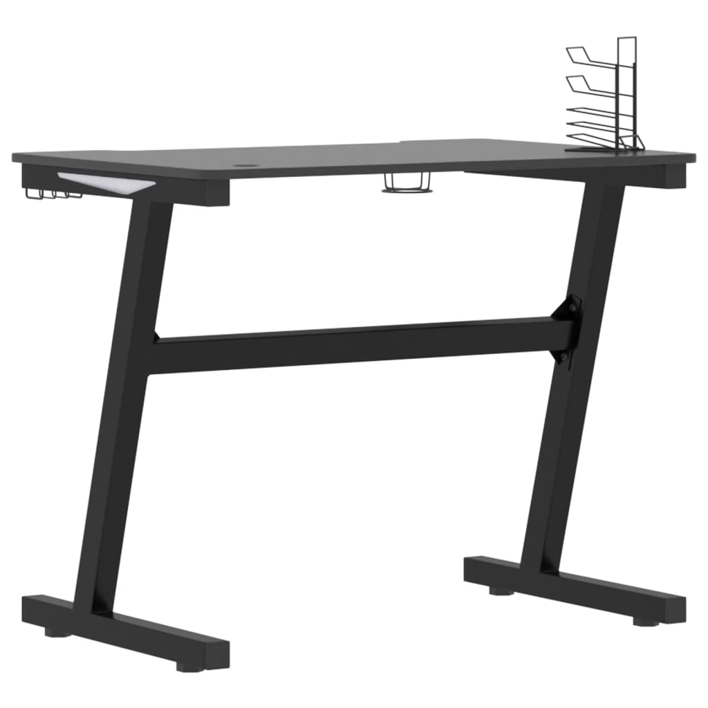 Bureau de jeu avec pieds en forme de Z LED 90x60x75 cm noir