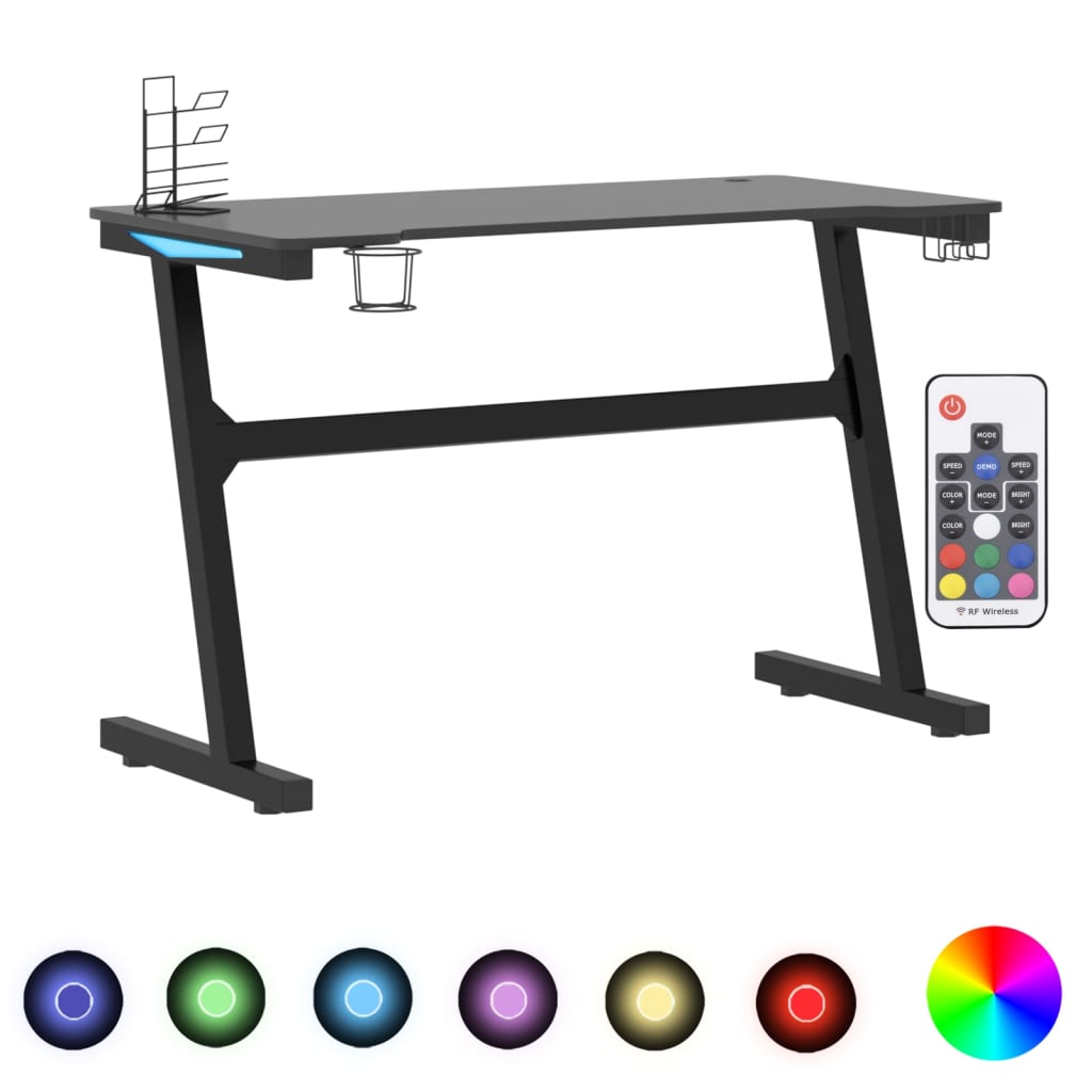 Bureau de jeu avec pieds en forme de Z LED 90x60x75 cm noir