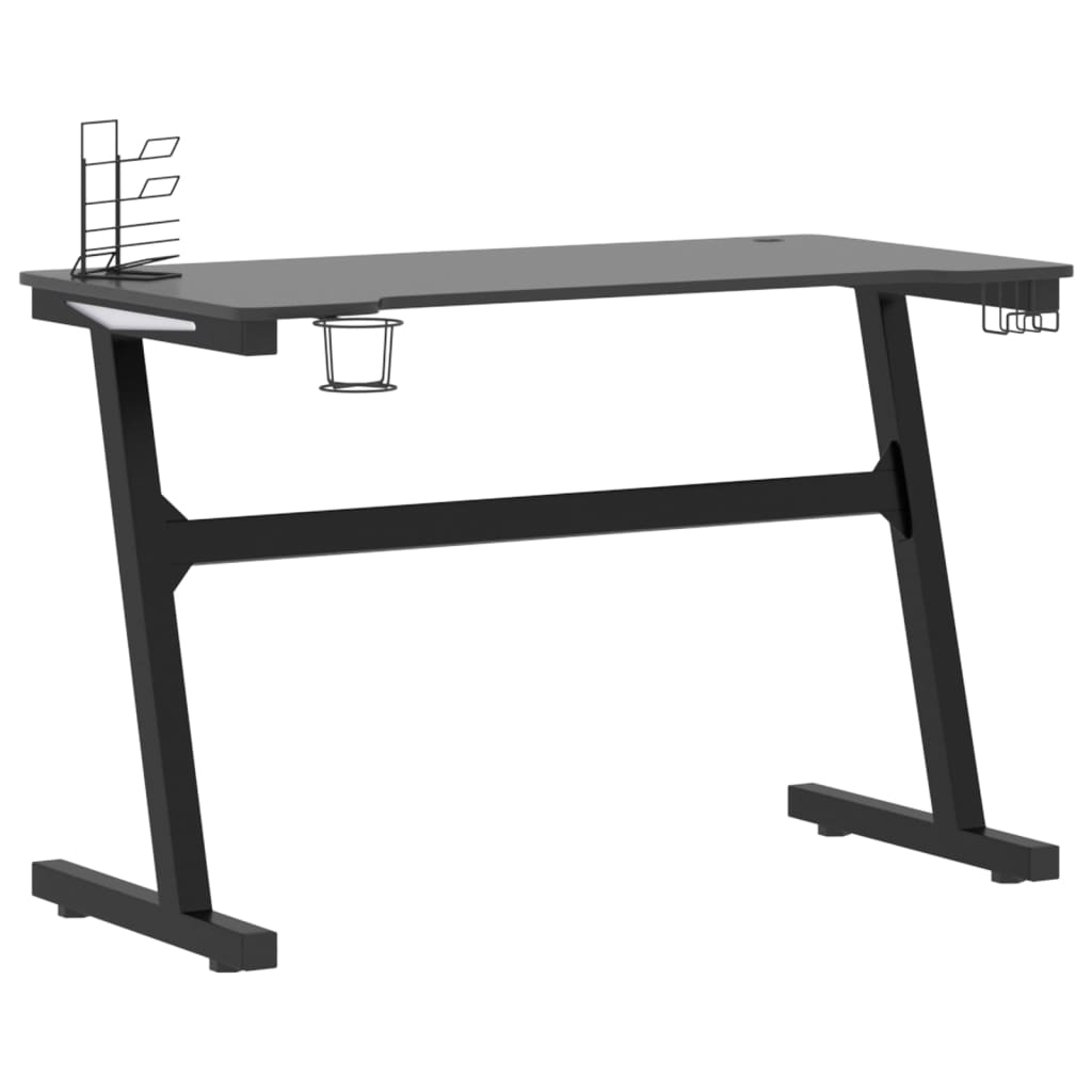 Bureau de jeu avec pieds en forme de Z LED 90x60x75 cm noir