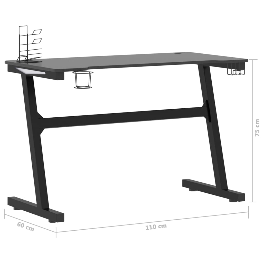 Bureau de jeu avec pieds en forme de Z LED 90x60x75 cm noir