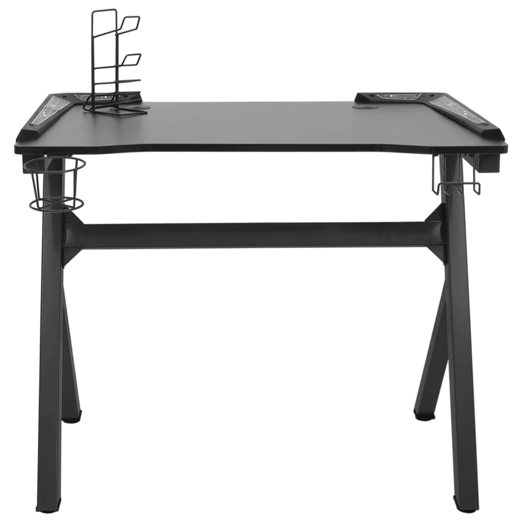 Bureau de jeu avec pieds en forme de Y LED 110x60x75 cm noir