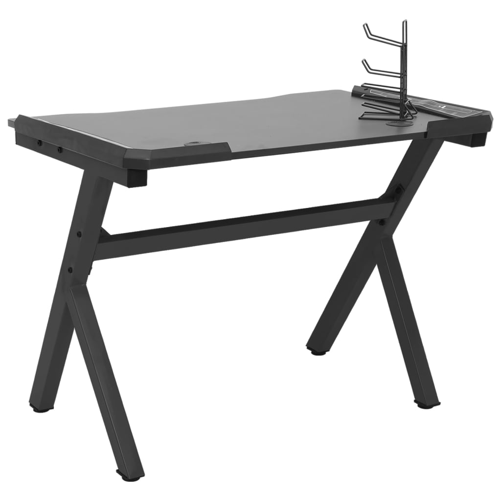 Bureau de jeu avec pieds en forme de Y LED 110x60x75 cm noir