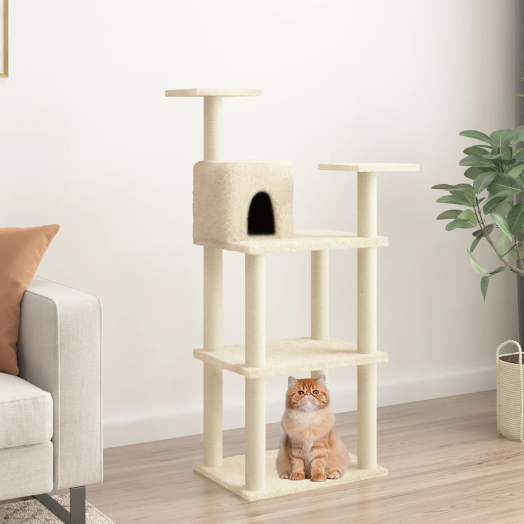 Arbre à chat avec griffoirs en sisal 118,5 cm couleur crème