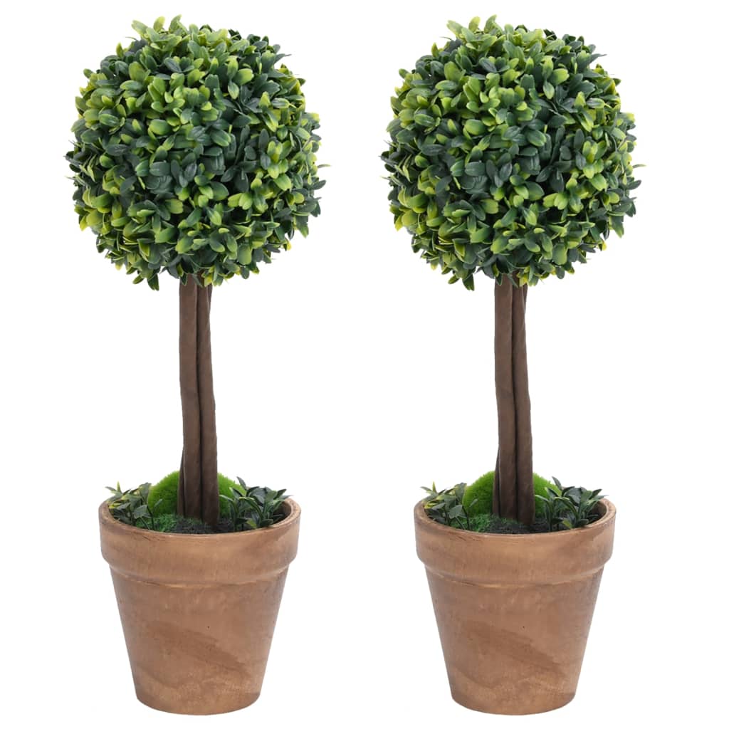 Plantes artificielles avec pot 2 pcs formation de boules de buis 56 cm vert