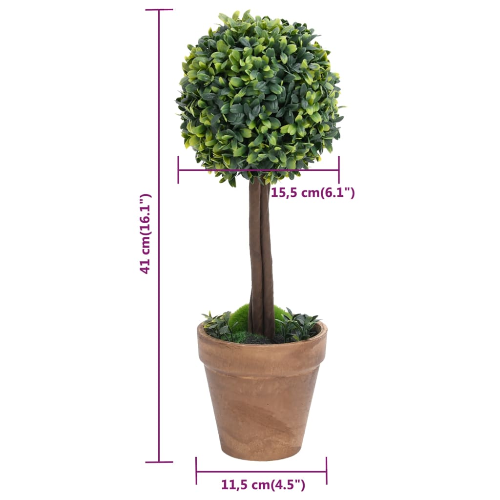 Plantes artificielles avec pot 2 pcs formation de boules de buis 41 cm vert