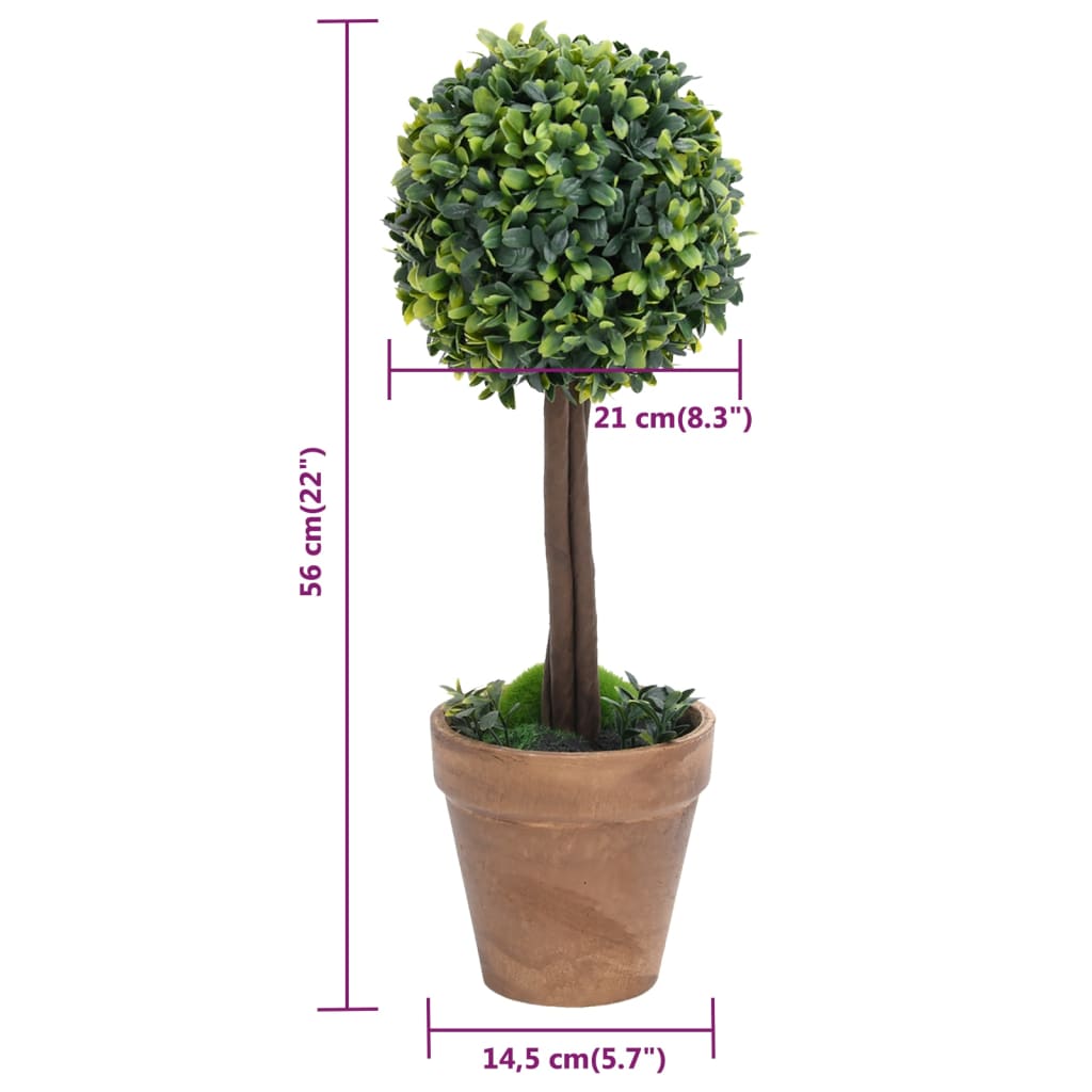 Plantes artificielles avec pot 2 pcs formation de boules de buis 56 cm vert