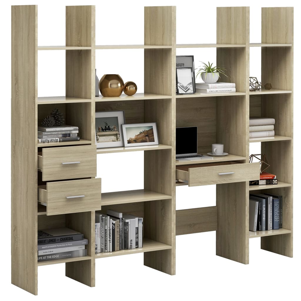 Ensemble bibliothèque 4 pièces en bois couleur chêne