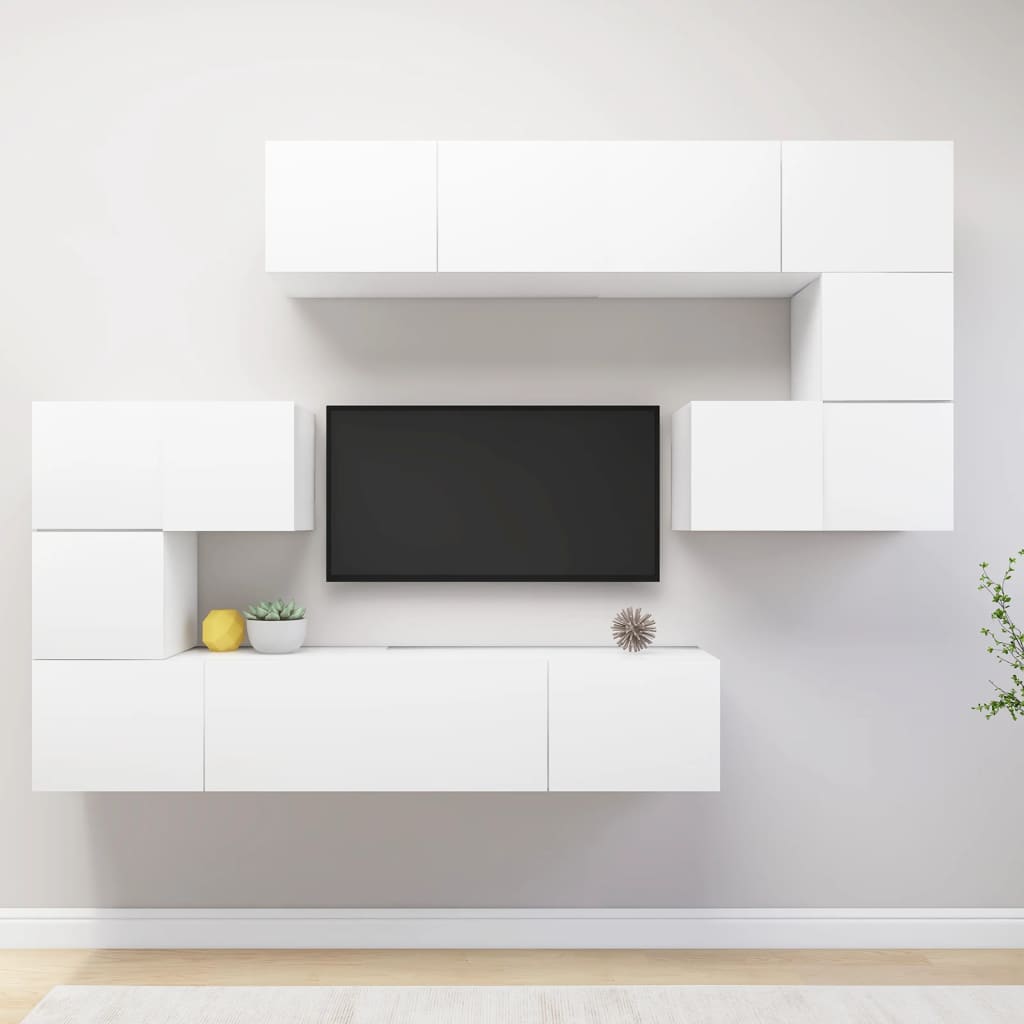 Ensemble meuble TV 8 pièces en bois coloris chêne