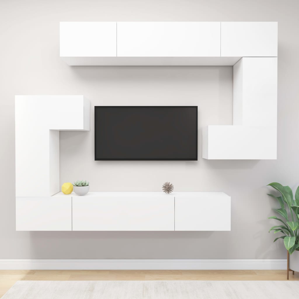 Ensemble meuble TV 8 pièces en bois coloris chêne