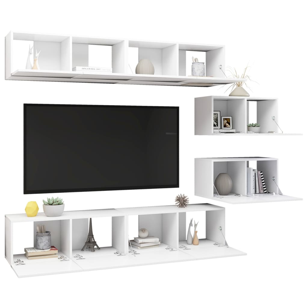 Meuble TV 8 pcs en bois travaillé