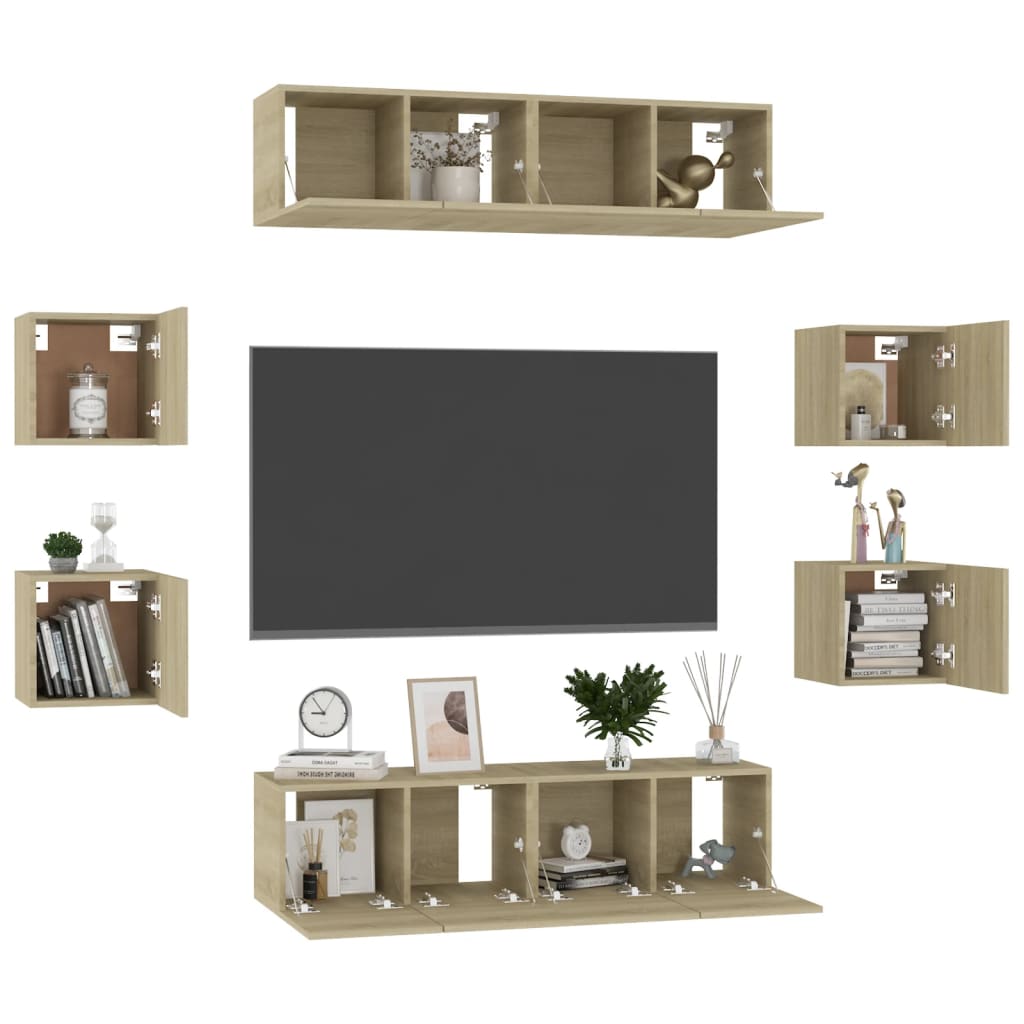 Ensemble de meubles TV 8 pièces en bois chêne Sonoma