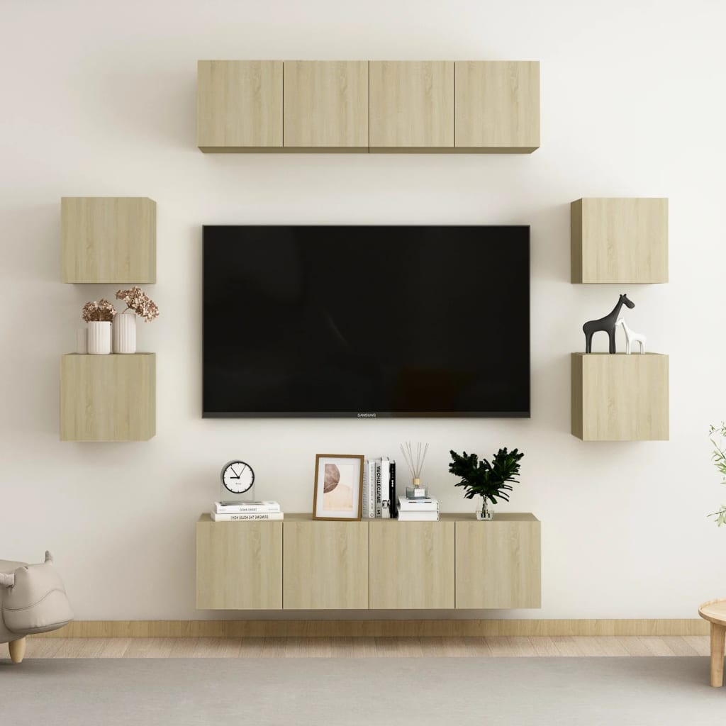 Ensemble de meubles TV 8 pièces en bois chêne Sonoma