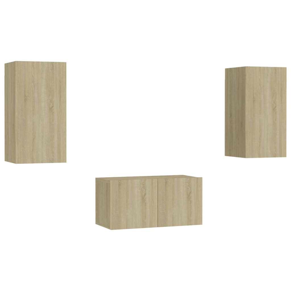 Ensemble meuble TV 3 pièces en bois couleur chêne