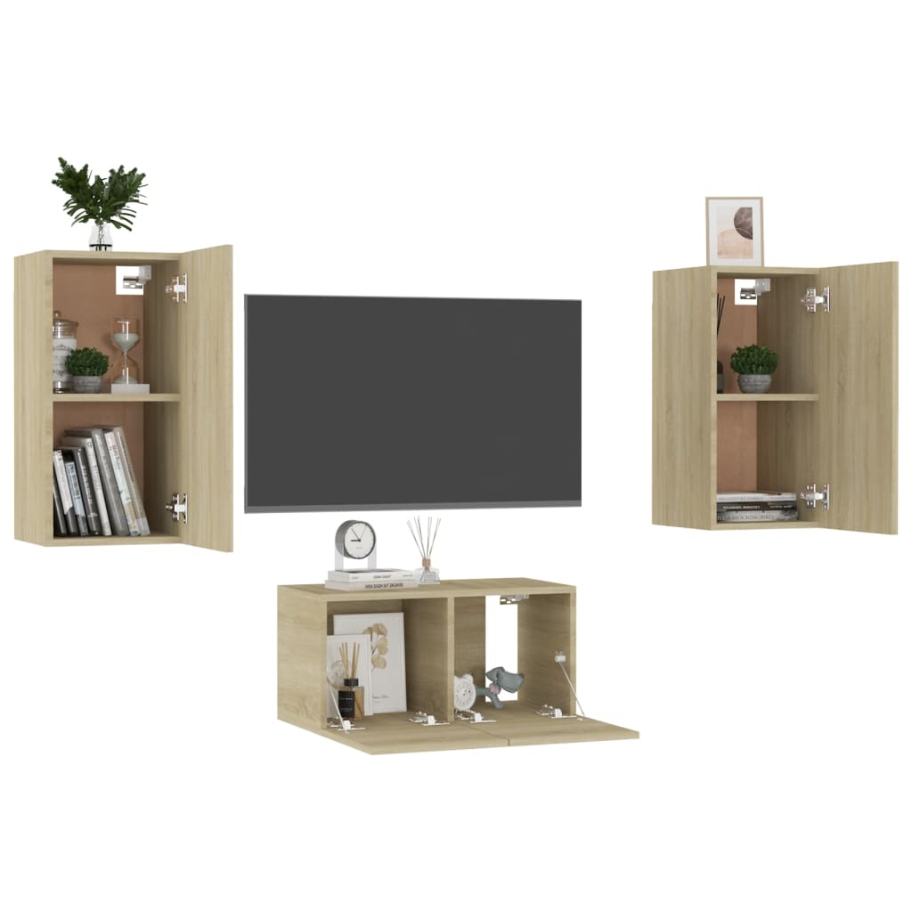 Ensemble meuble TV 3 pièces en bois couleur chêne