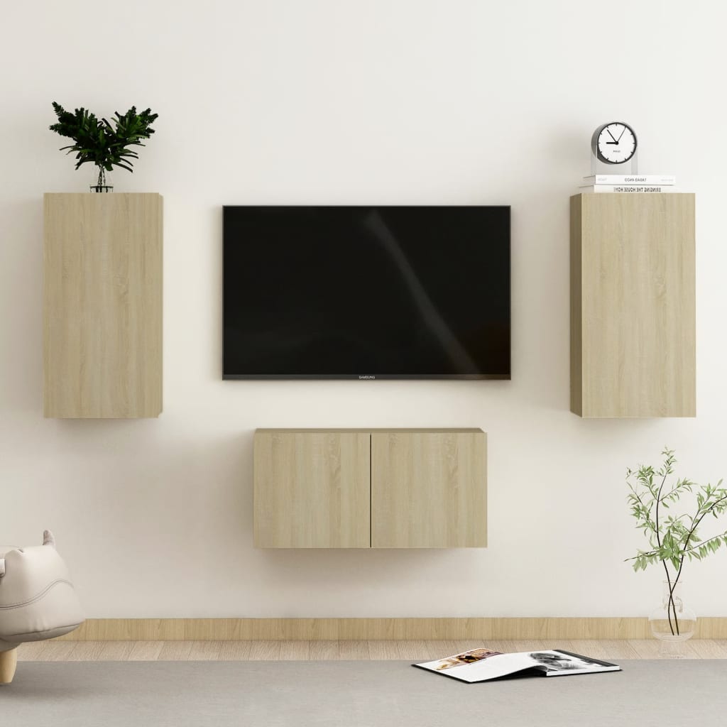 Ensemble meuble TV 3 pièces en bois couleur chêne