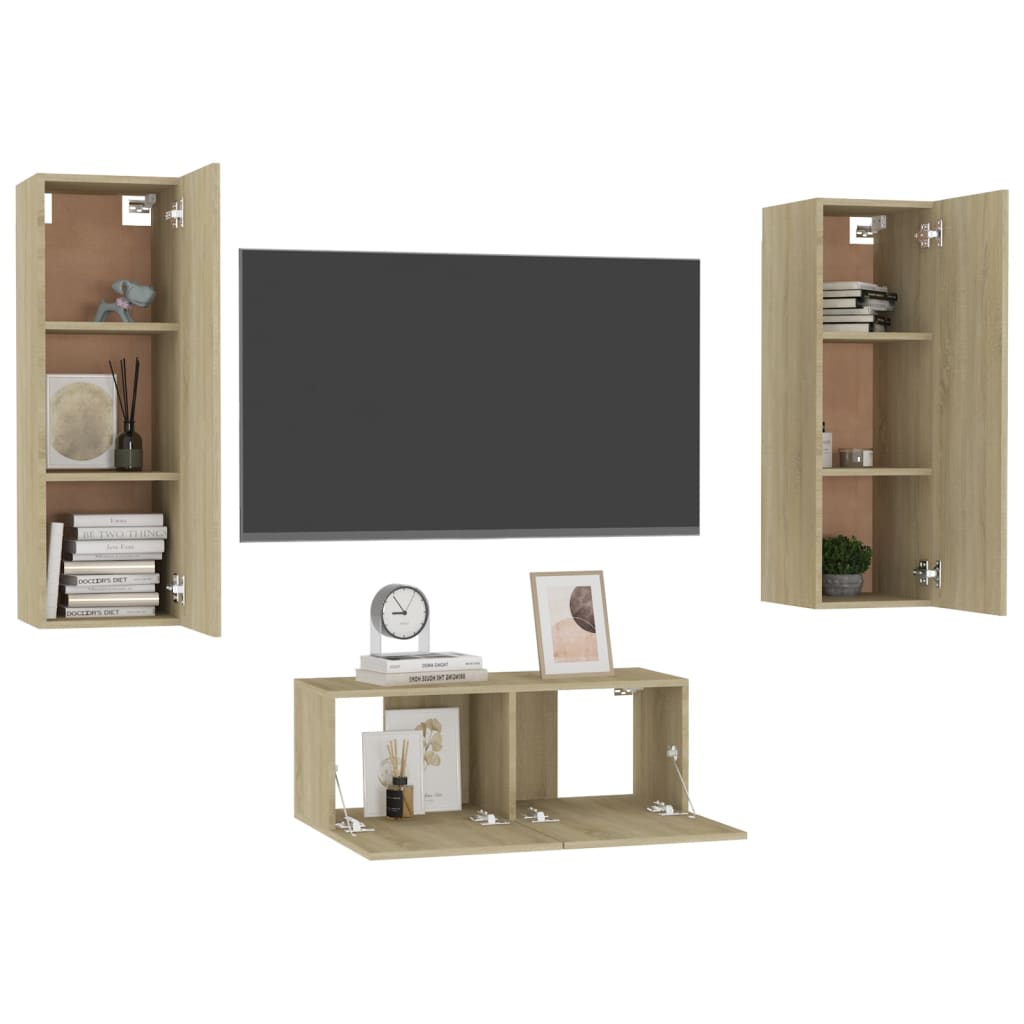 Ensemble meuble TV 3 pièces en bois couleur chêne