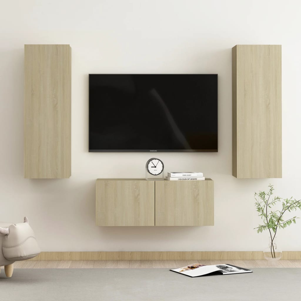 Ensemble meuble TV 3 pièces en bois couleur chêne