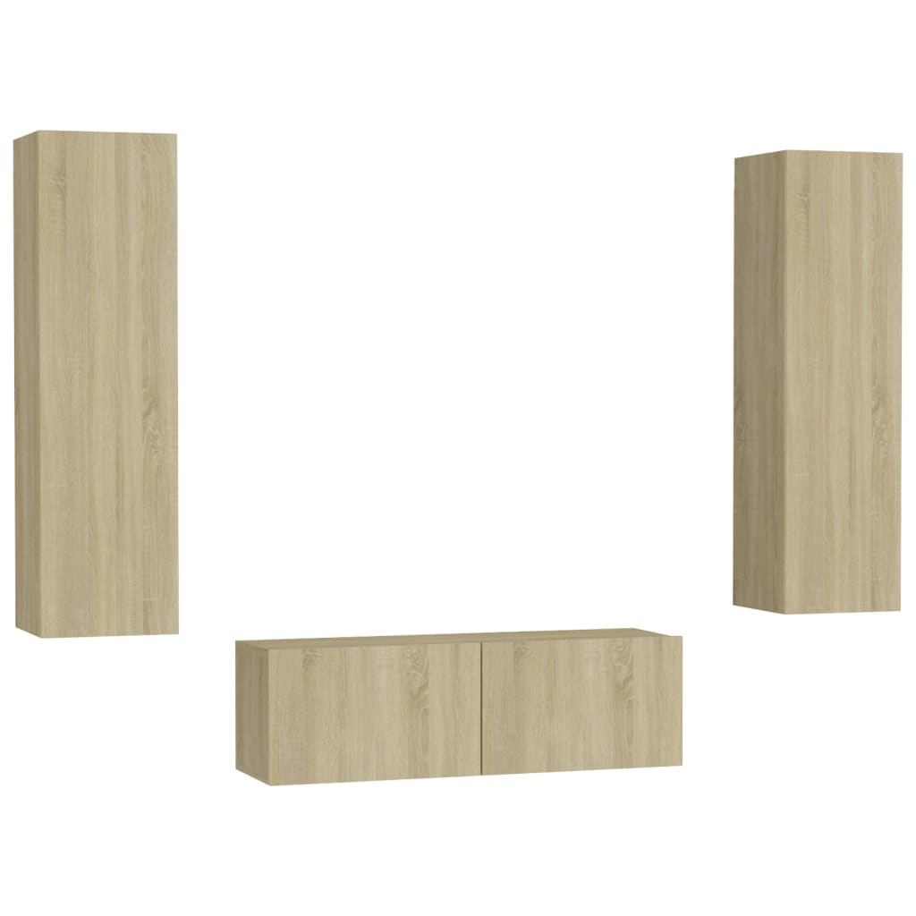 Ensemble meuble TV 3 pièces en bois couleur chêne