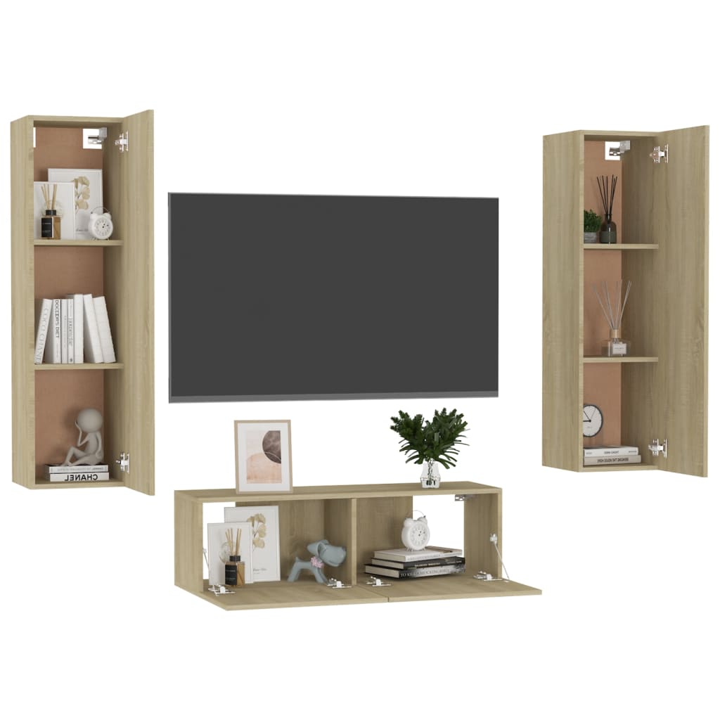 Ensemble meuble TV 3 pièces en bois couleur chêne