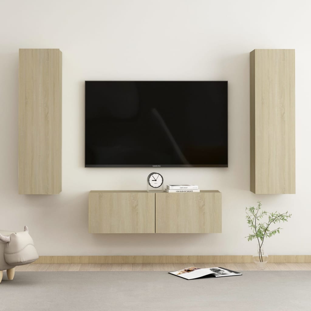 Ensemble meuble TV 3 pièces en bois couleur chêne