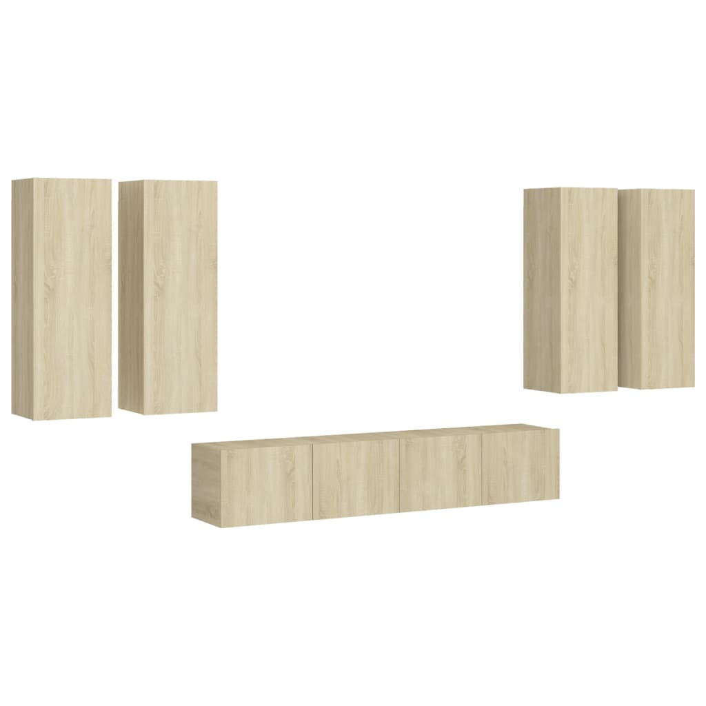 Ensemble meuble TV 6 pièces en bois coloris chêne