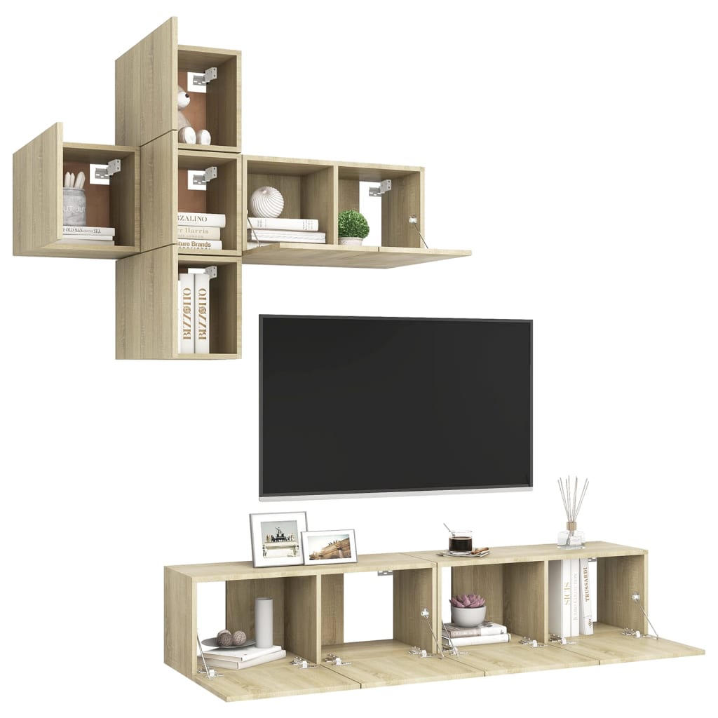 Ensemble de meubles TV 7 pièces en bois chêne Sonoma