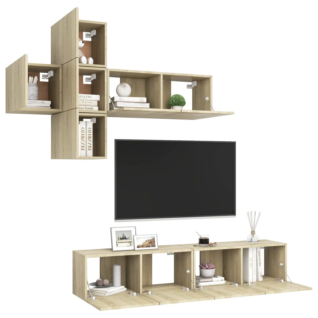 Ensemble de meubles TV 7 pièces en bois chêne Sonoma