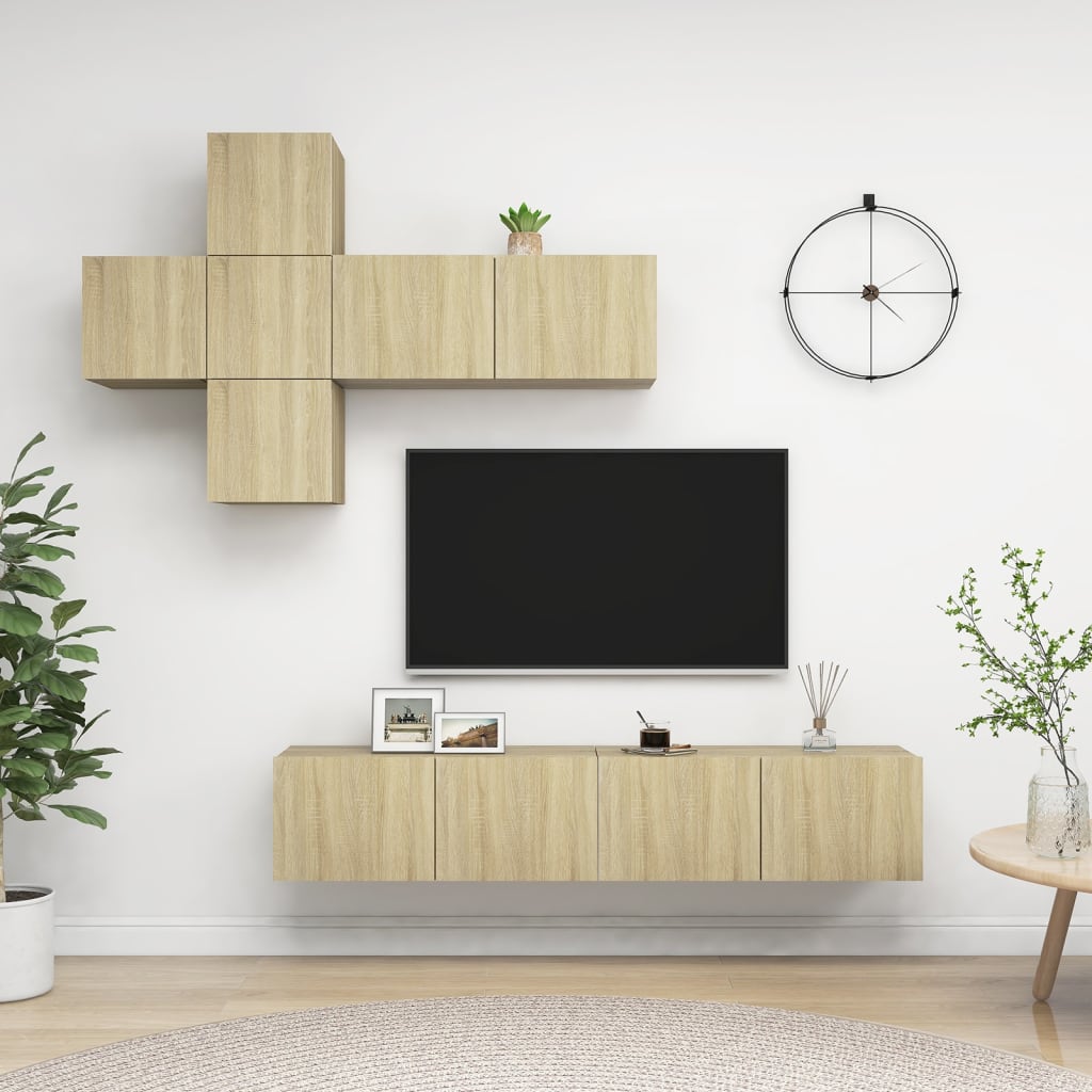 Ensemble de meubles TV 7 pièces en bois chêne Sonoma