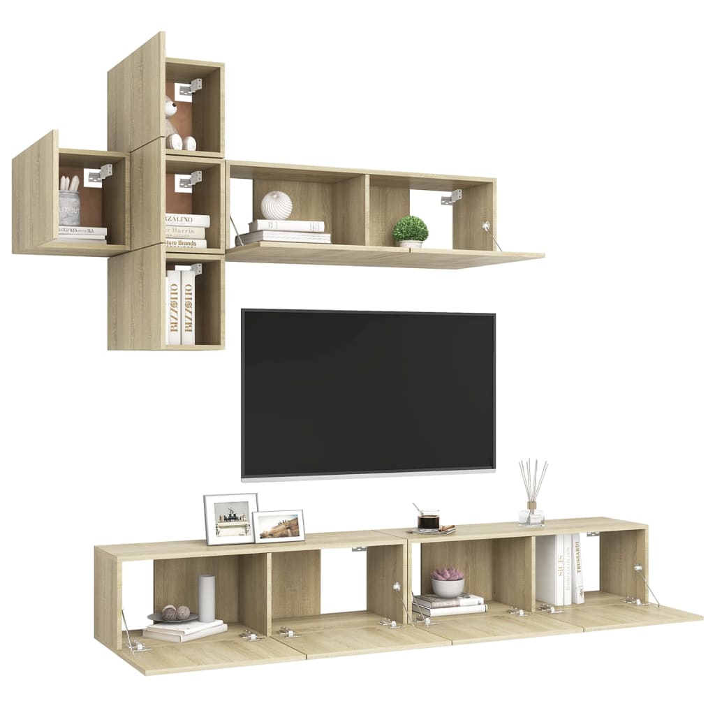 Ensemble de meubles TV 7 pièces en bois chêne Sonoma