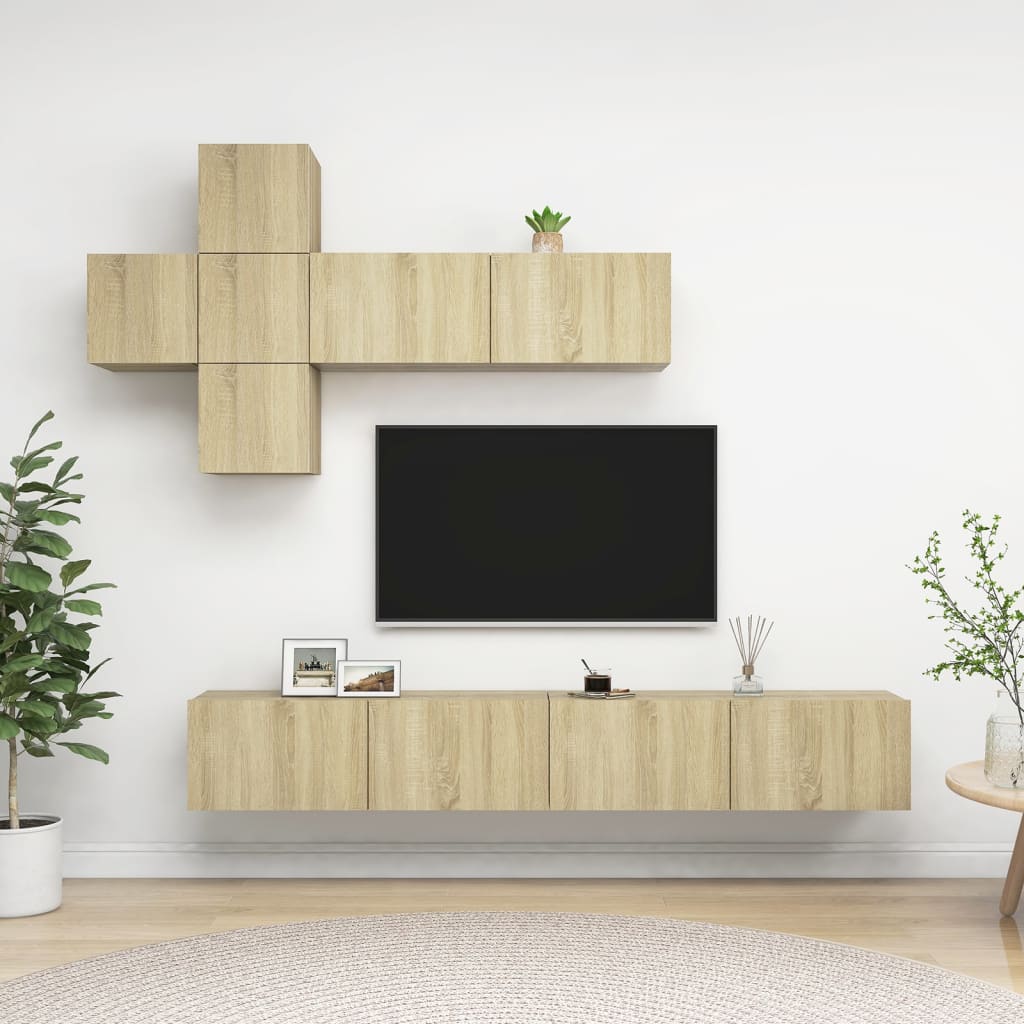 Ensemble de meubles TV 7 pièces en bois chêne Sonoma