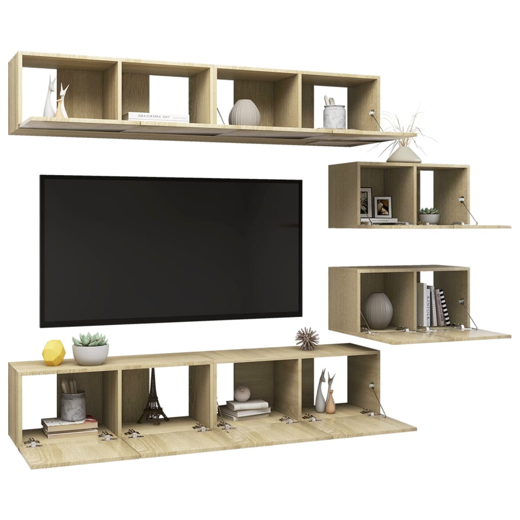 Meuble TV 8 pcs en bois travaillé