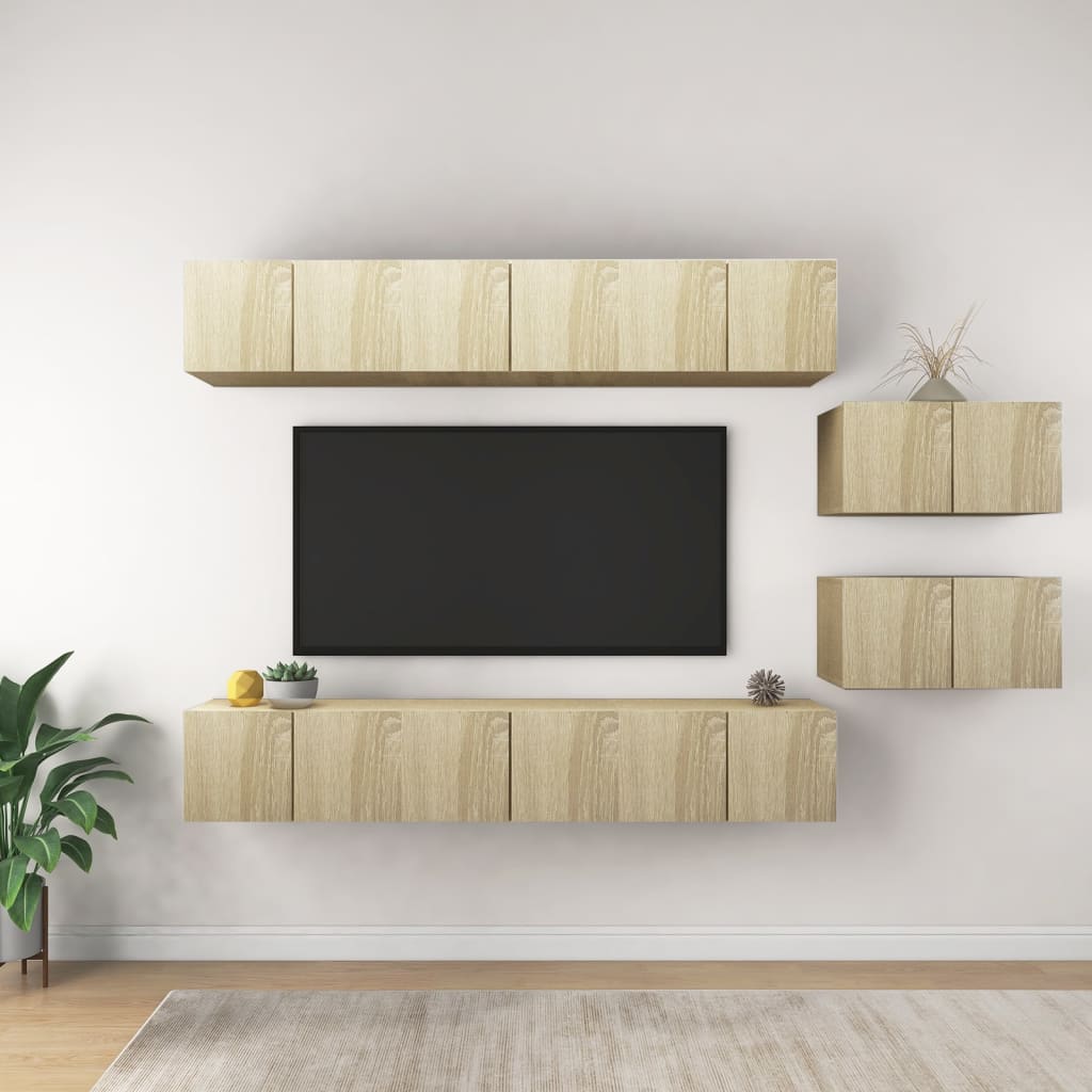 Meuble TV 8 pcs en bois travaillé