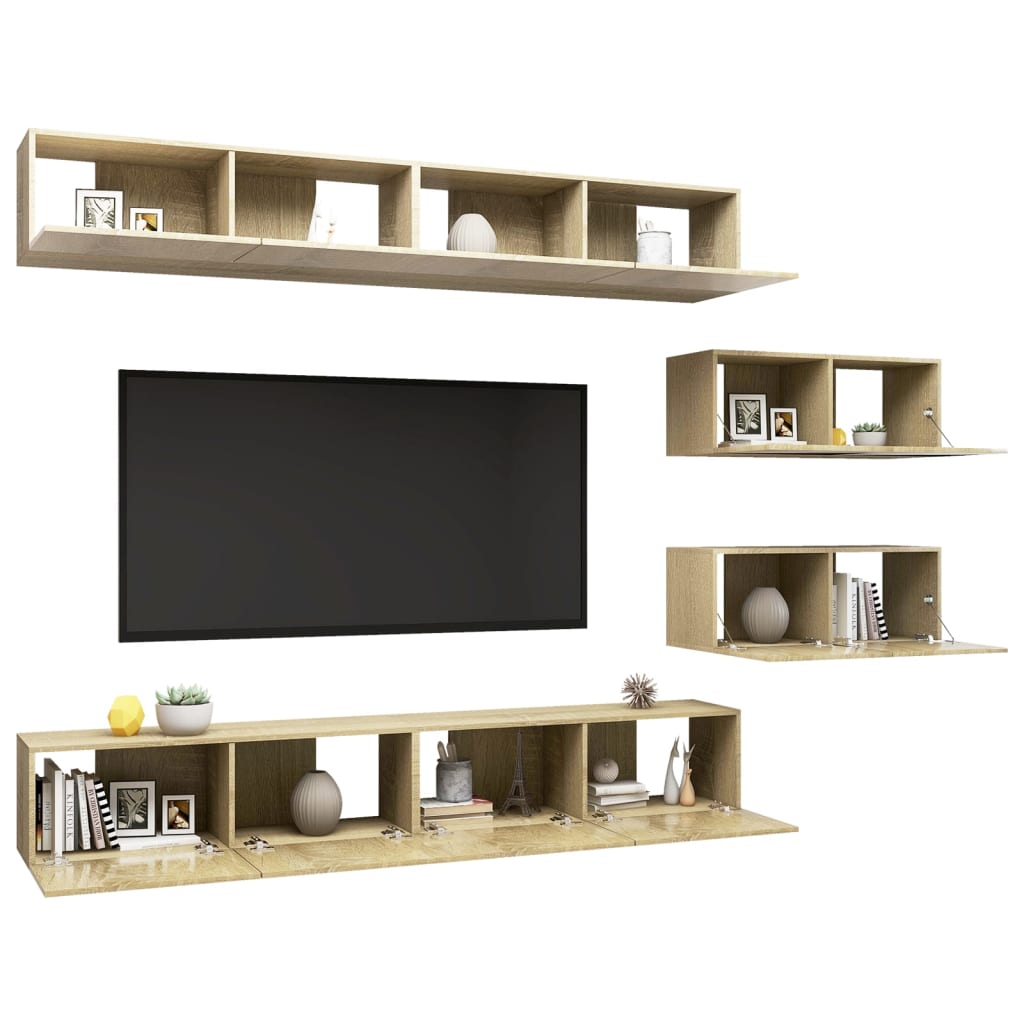 Meuble TV 8 pcs en bois travaillé