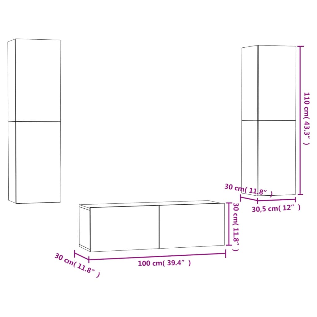 Ensemble meuble TV 3 pièces en bois couleur chêne