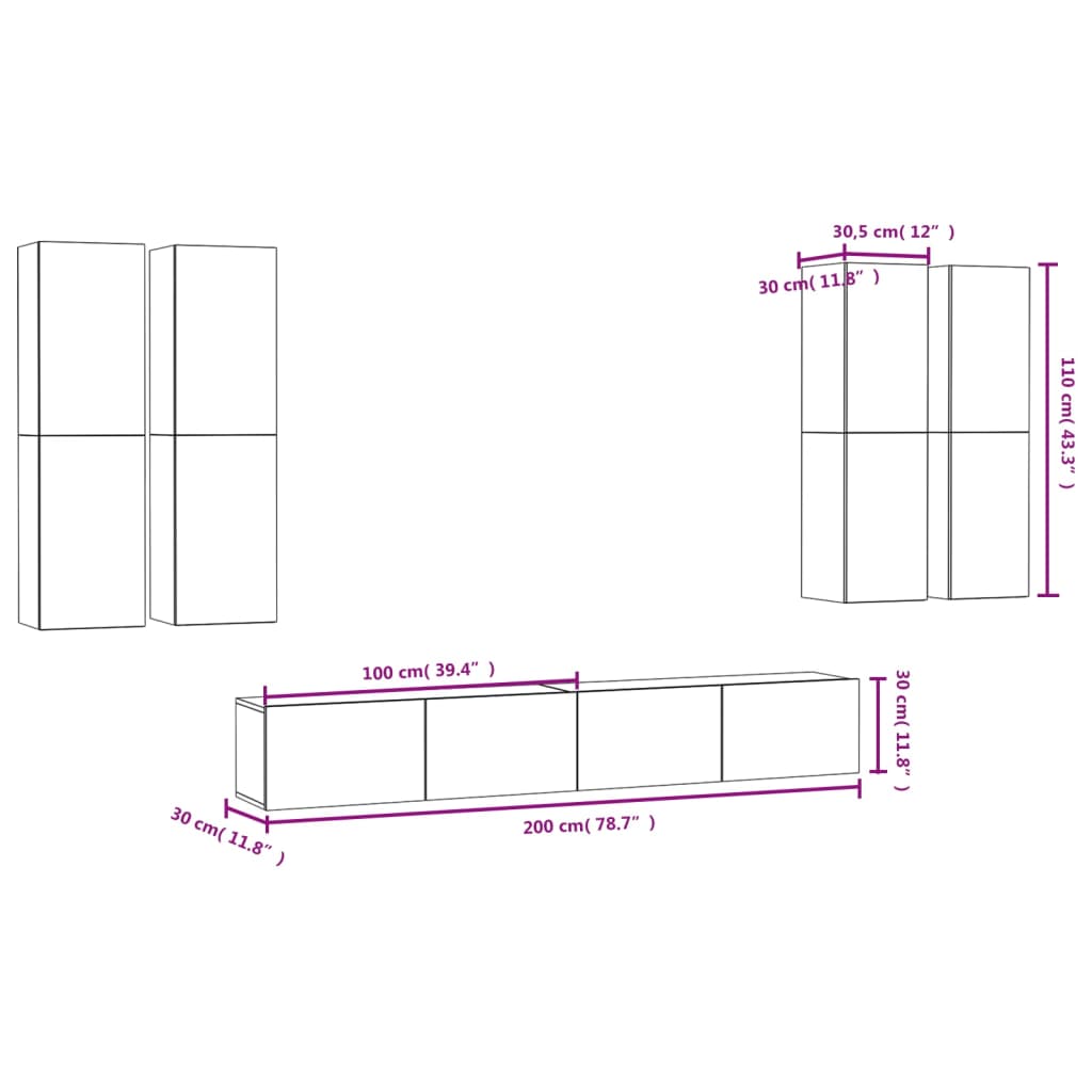 Ensemble de meubles TV 6 pièces en bois