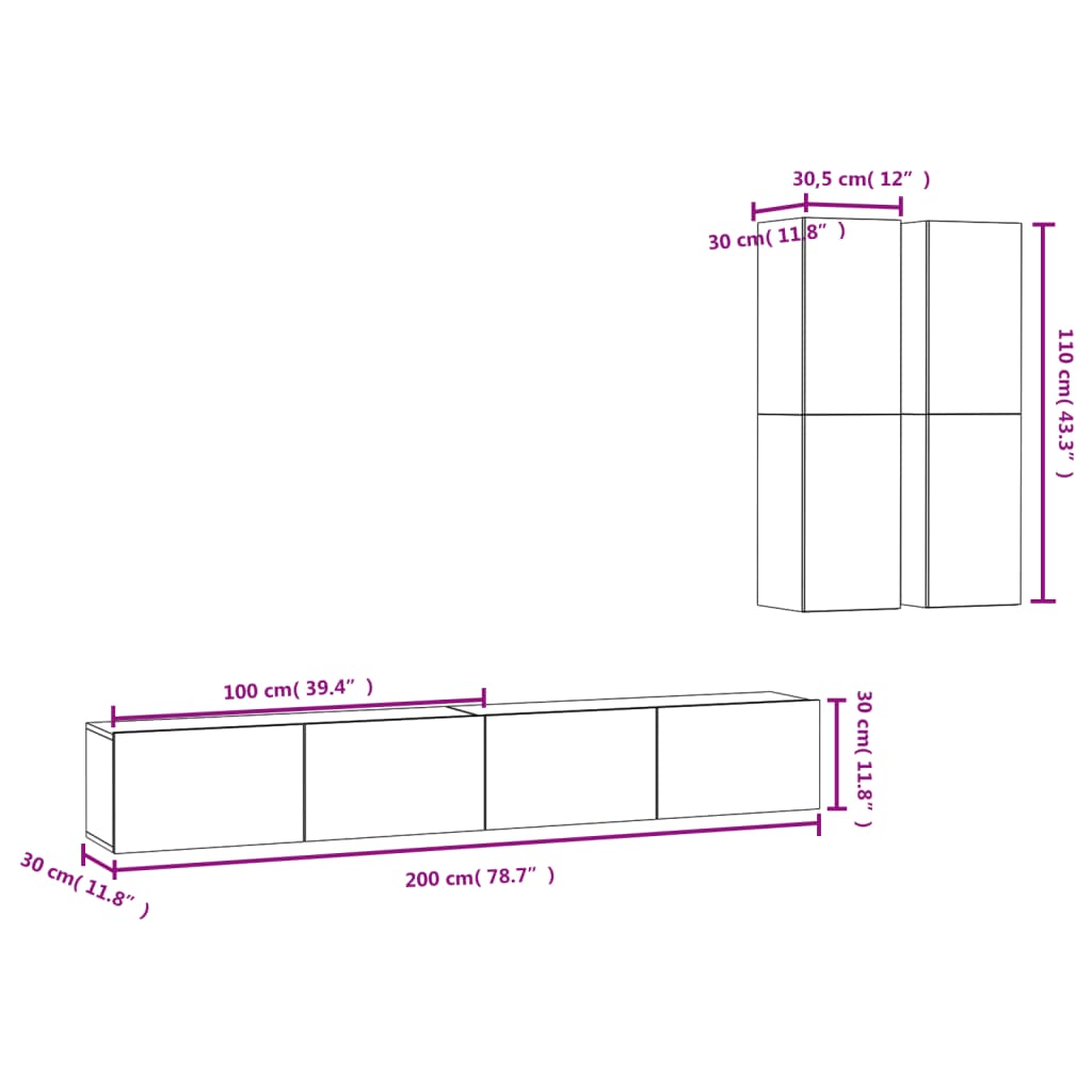 Ensemble de meubles TV 4 pièces en bois