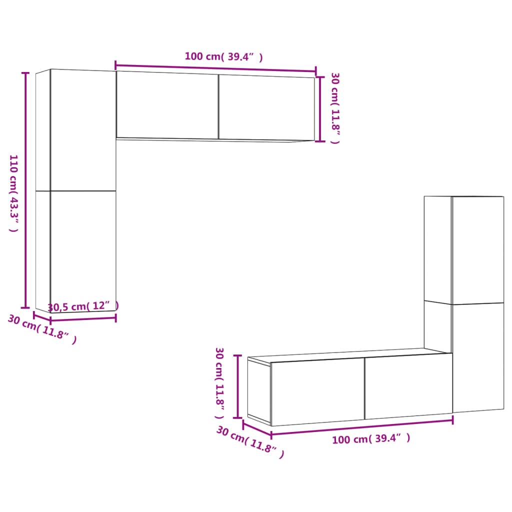 Ensemble de meubles TV 4 pièces en bois