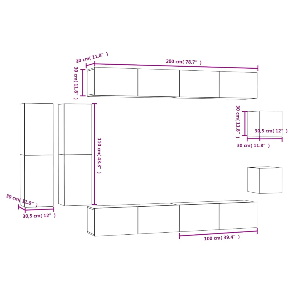 Ensemble de meubles TV 8 pièces en bois